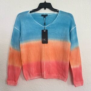 Metric Knits Womens Long Sleeves Cotton Sweater Denim Combo Size Large